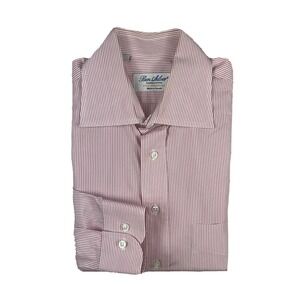 Ben Silver Charleston Pink White Striped Mens Button Front Size 15.5/34 EUC